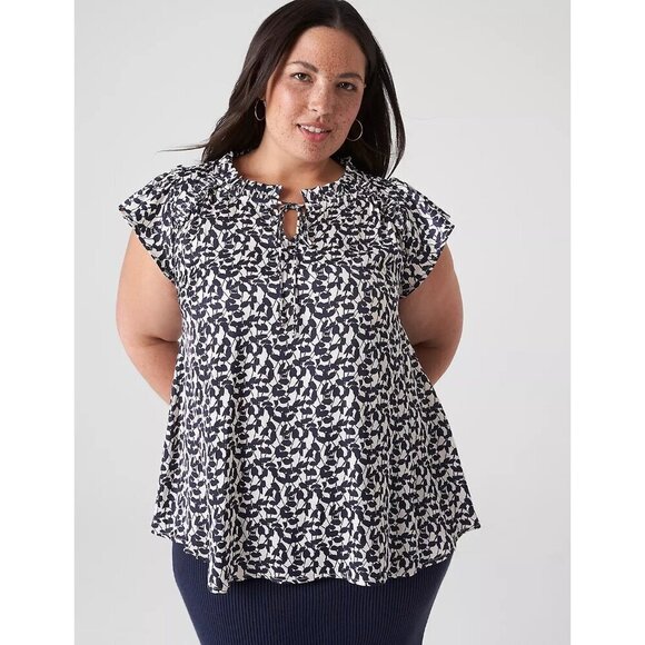 Lane Bryant Flutter-Sleeve Woven Satin & Knit Top  26 28 - Picture 1 of 7